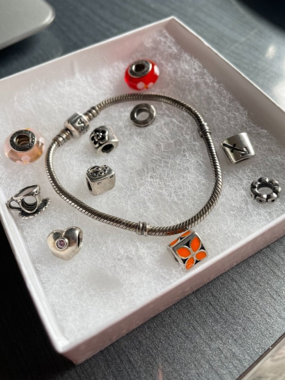 7.1 inch, Sterling Silver, 925 Pandora Moments Bracelet with 11 retired charms